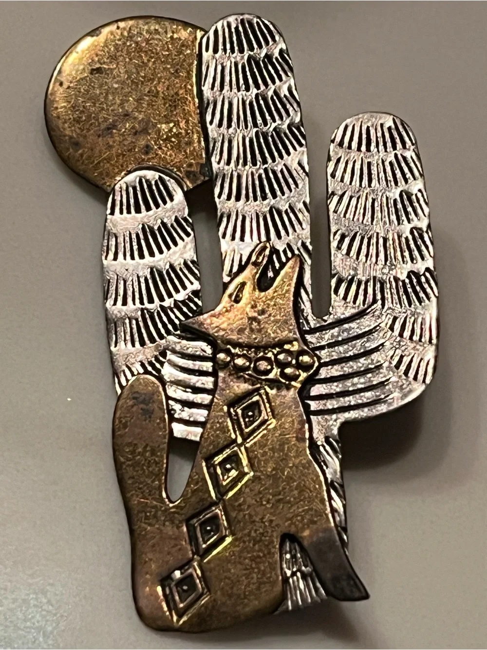F Ramone Sterling Pin Cactus Coyote Native American